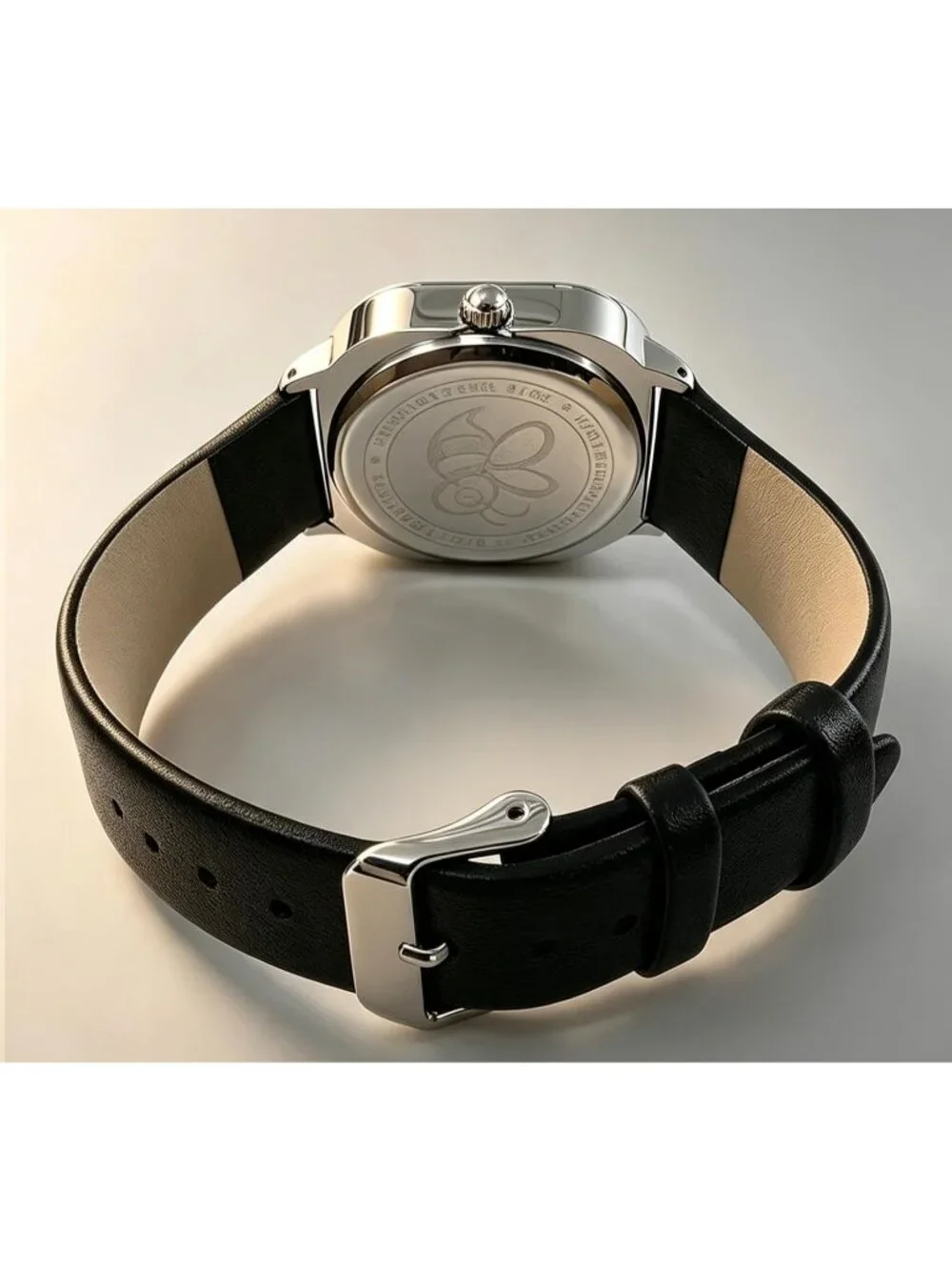 Women's Black Silver Square Case Leather Strap Easy to Read Casual Wrist Watch